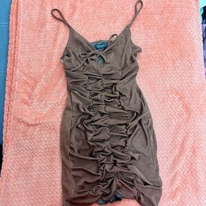 Elegant Brown Ruched Mini Dress